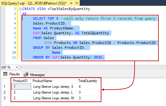 Creating a View in SQL Server
