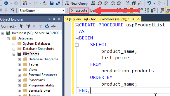 How to create a stored procedure in SQL Server